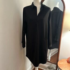 For Cynthia Black collared shift dress with pockets size Large v neck